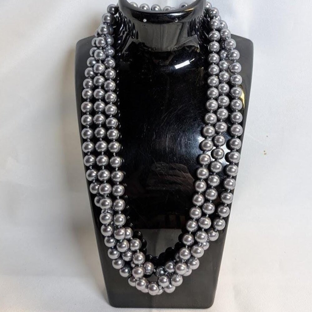 Vintage Faux Pearls dark Blue long 29 inch knotted Strand Necklace